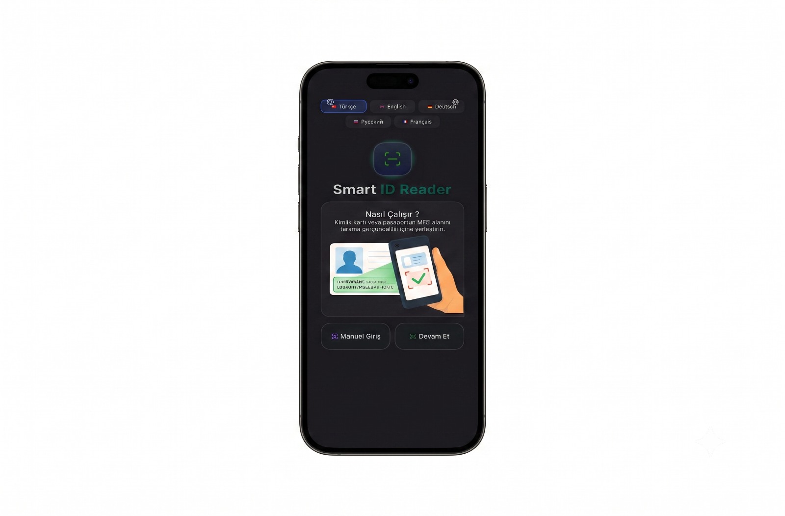 Smart ID Reader telefon uygulaması ekranı